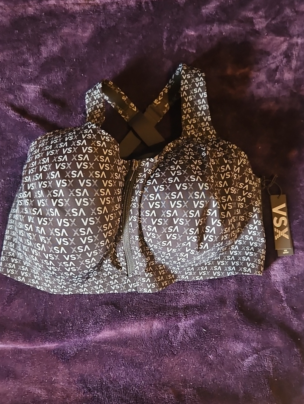 VSX Black & White Logo-Print Front-Zip Sports Bra